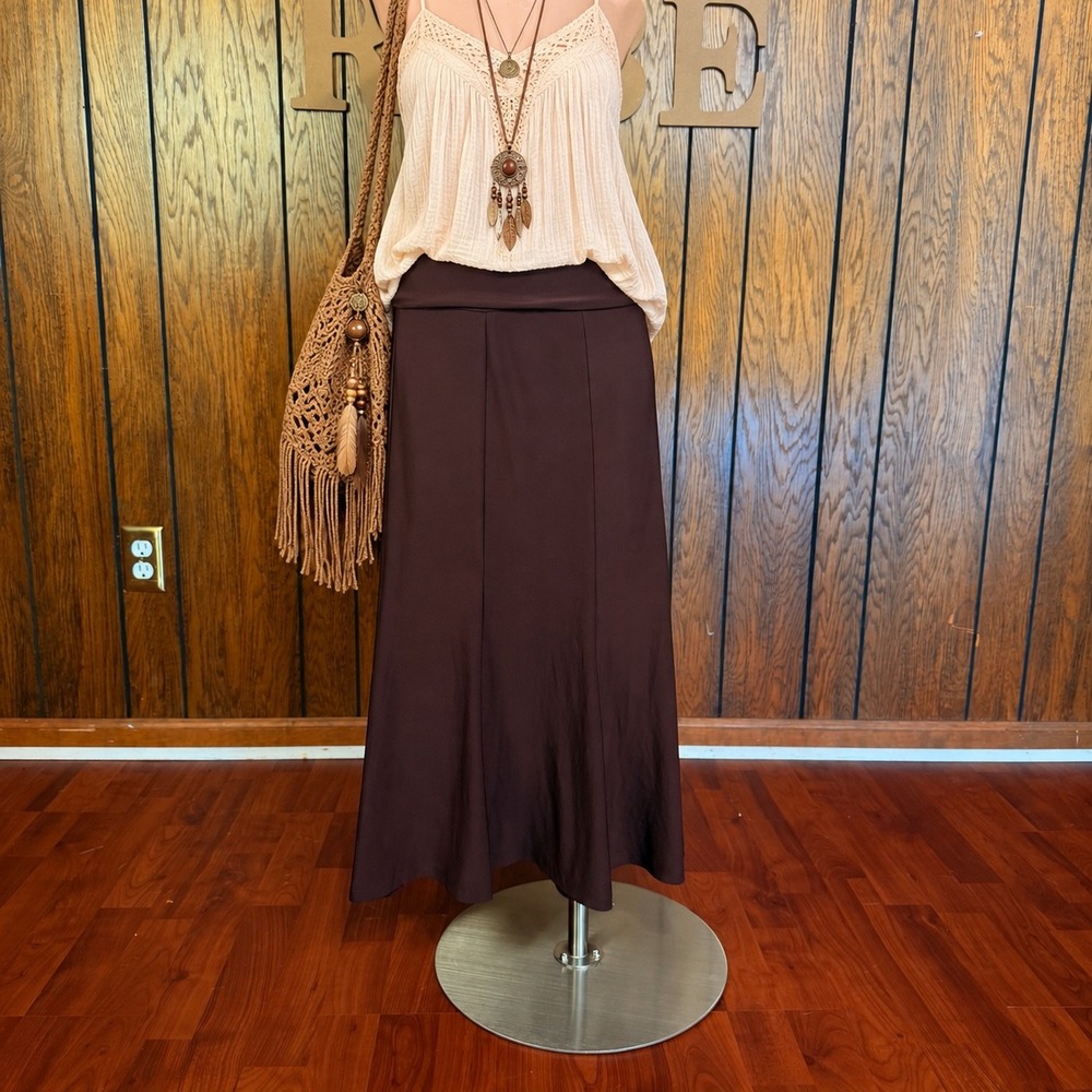 Y2K Chocolate Brown Foldover Maxi Skirt Cato Womens S Y2K Boho 90s Minimalist